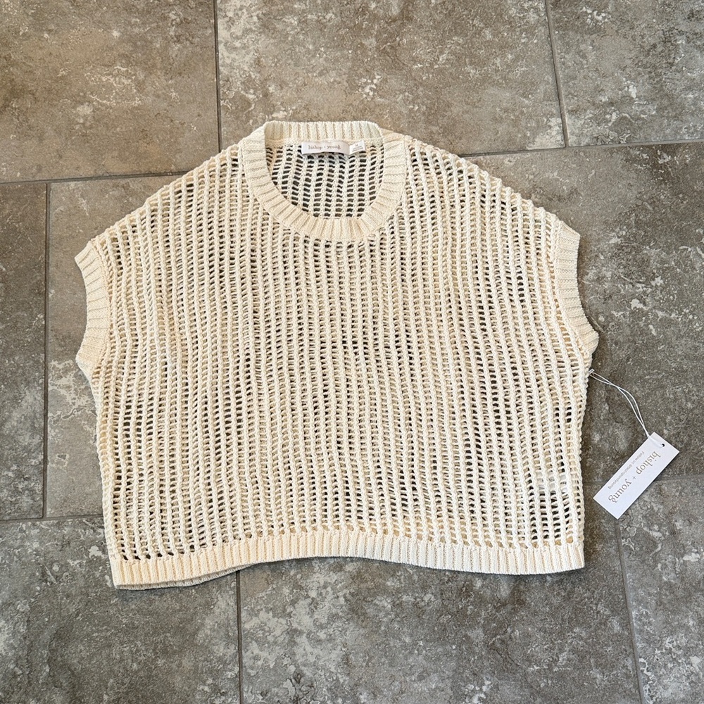 Bishop + Young Cream Open-Knit Sweater